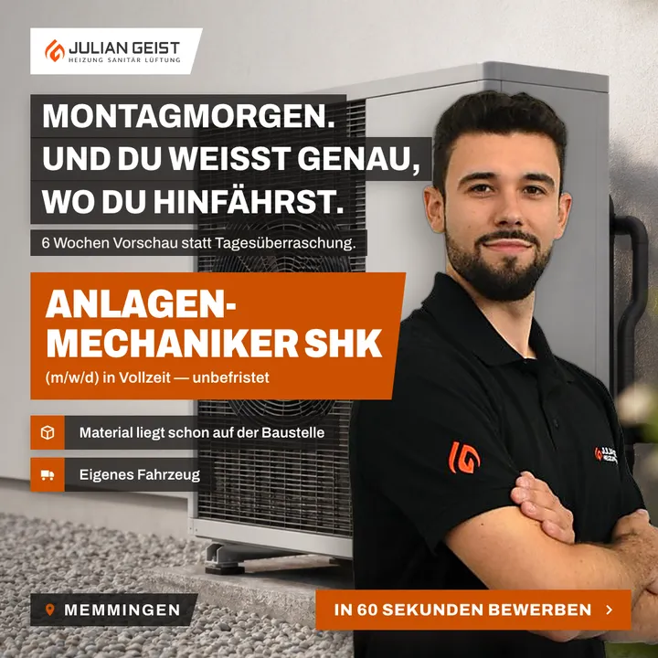 Bildanzeige für Anlagenmechaniker SHK bei Julian Geist: „Montagmorgen. Und du weißt genau, wo du hinfährst.“