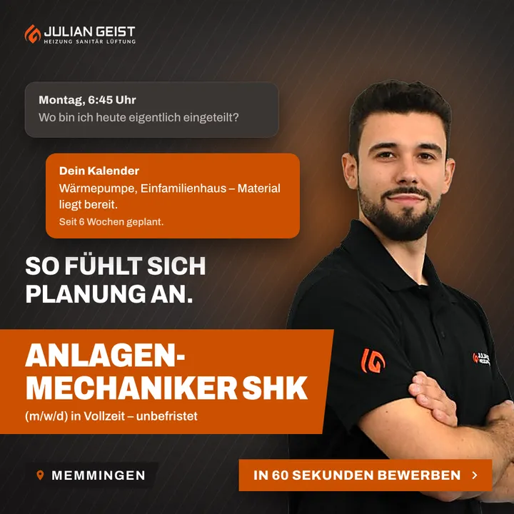 Bildanzeige für Anlagenmechaniker SHK bei Julian Geist: „So fühlt sich Planung an.“
