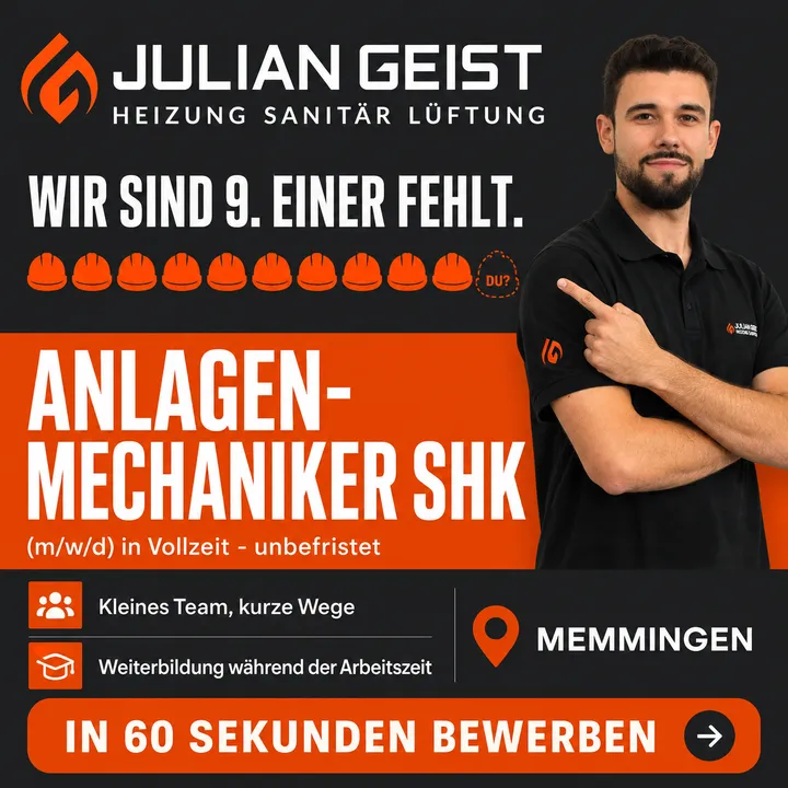 Bildanzeige für Anlagenmechaniker SHK bei Julian Geist: „Wir sind 9. Einer fehlt.“