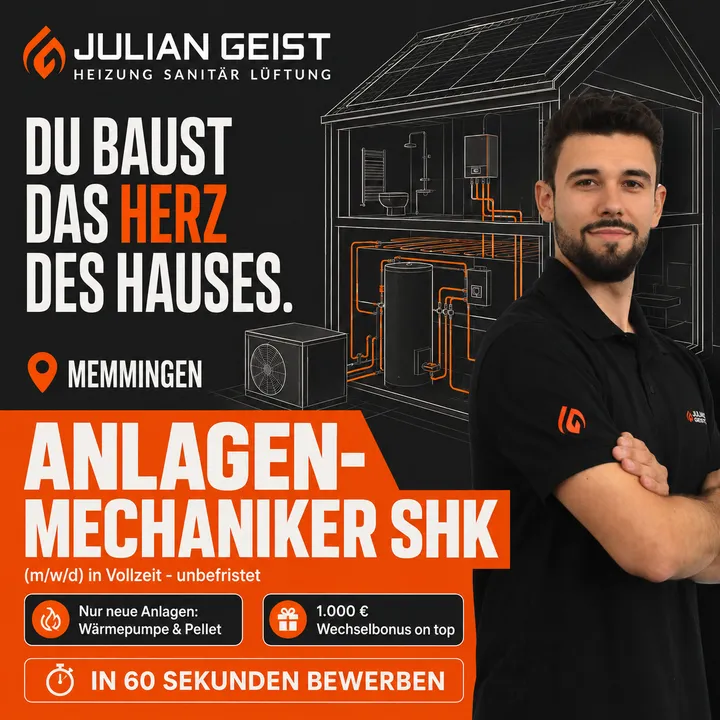 Bildanzeige für Anlagenmechaniker SHK bei Julian Geist: „Du baust das Herz des Hauses.“
