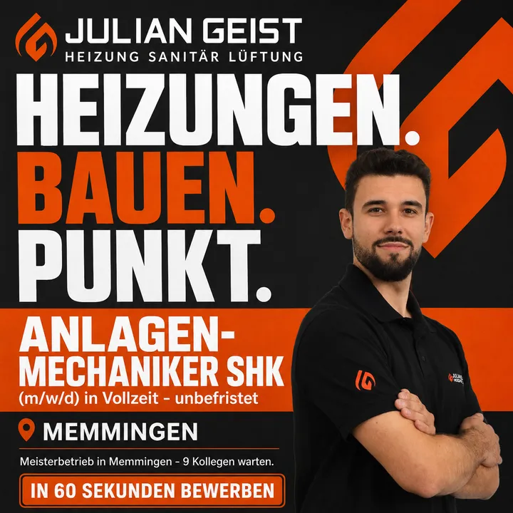 Bildanzeige für Anlagenmechaniker SHK bei Julian Geist: „Heizungen. Bauen. Punkt.“