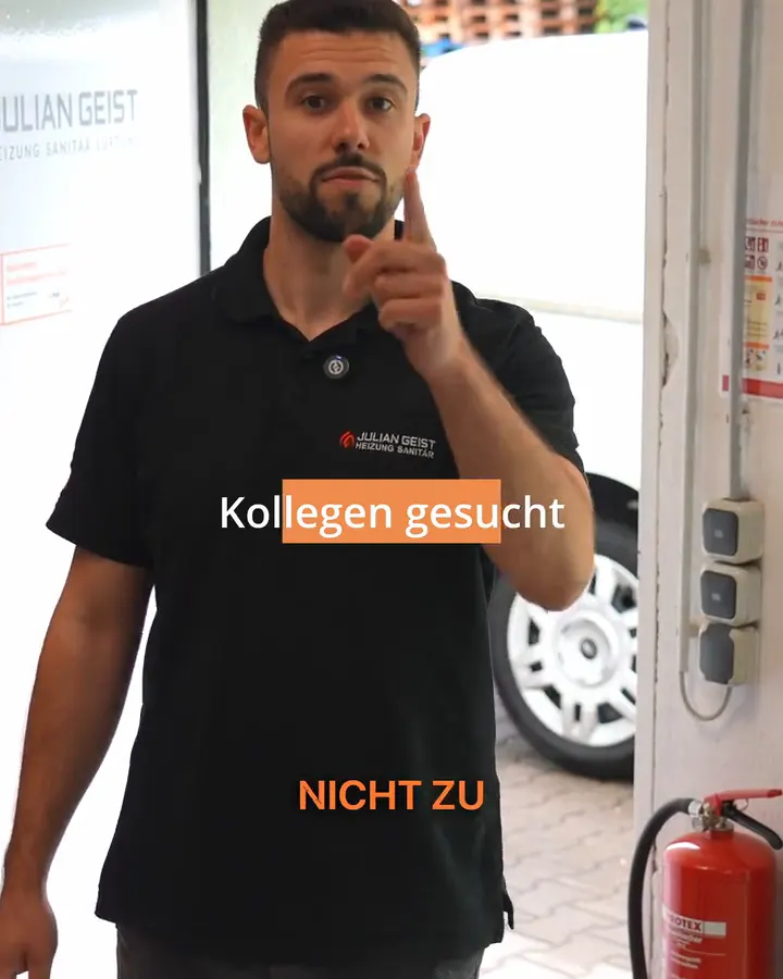 Standbild vom Drehtag der Julian Geist Heizung Sanitär GmbH, Untertitel „Kollegen gesucht“