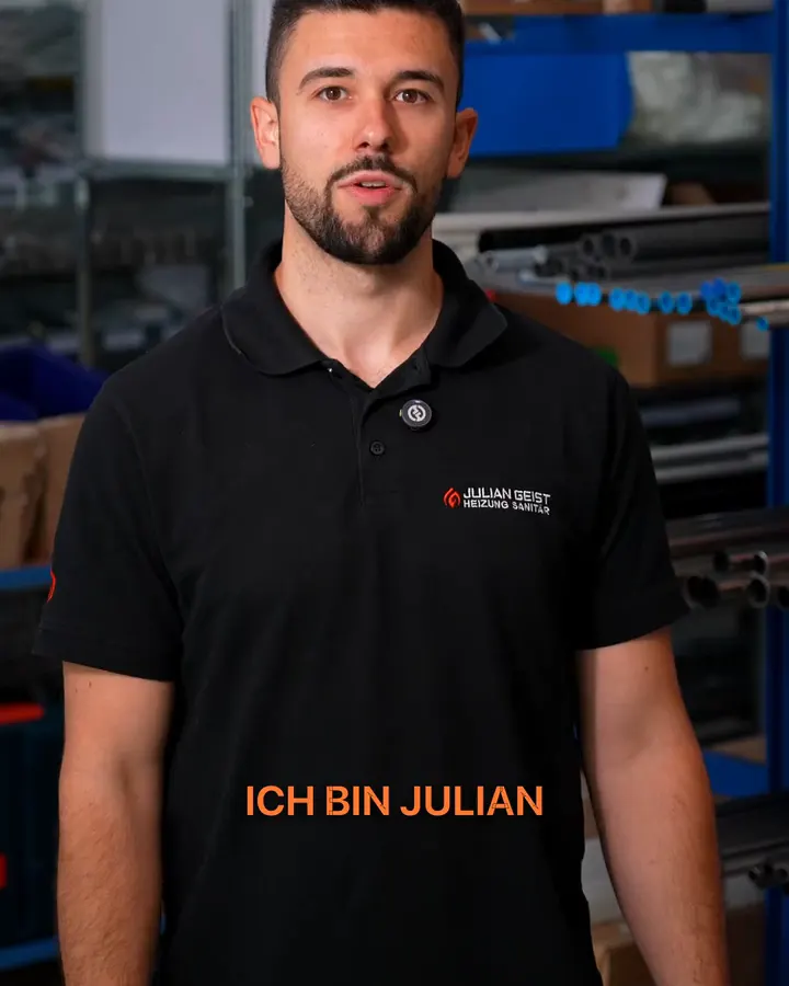 Standbild vom Drehtag der Julian Geist Heizung Sanitär GmbH, Untertitel „ICH BIN JULIAN“