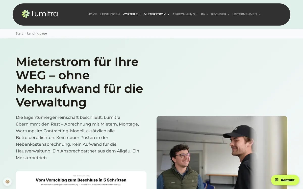 Zielgruppenseite von lumitra.de für Eigentümergemeinschaften und Hausverwaltungen