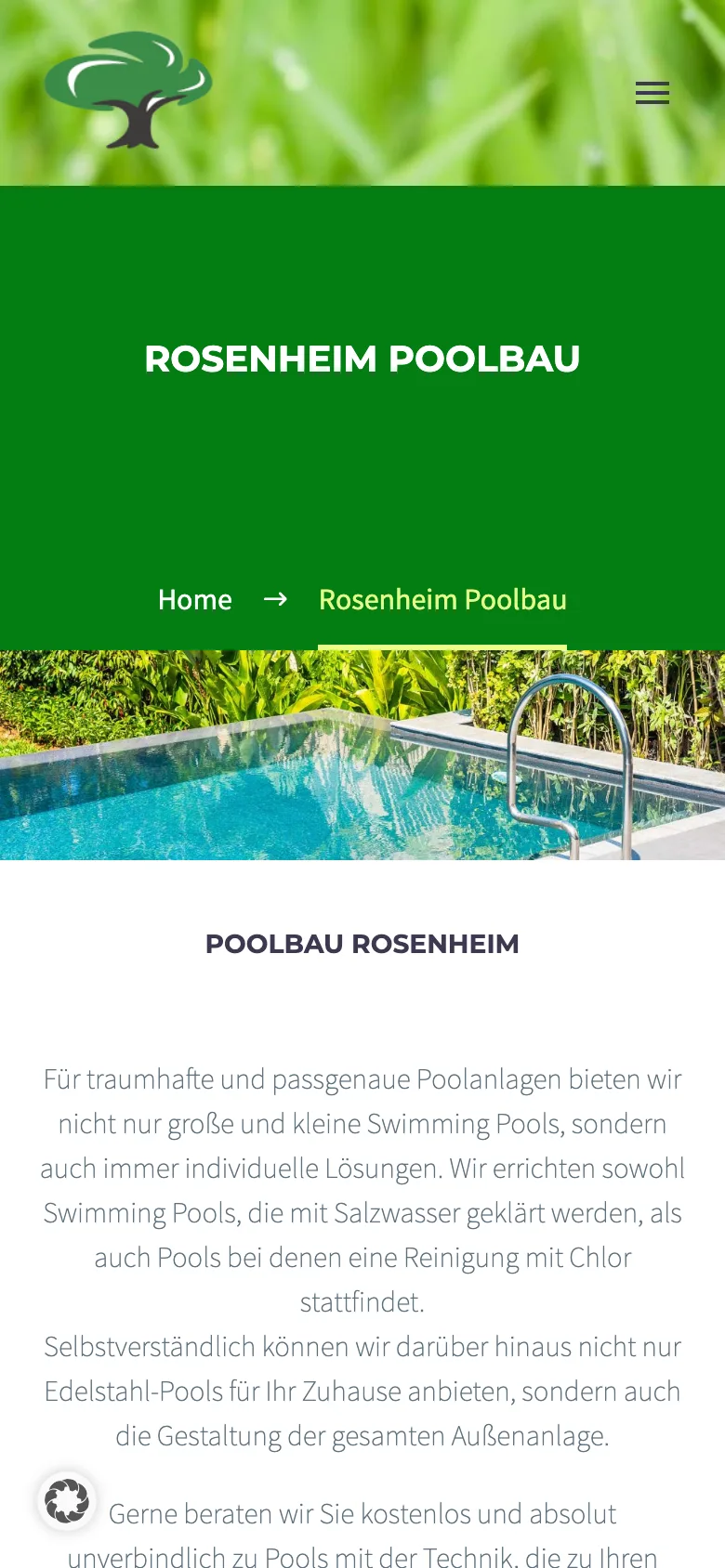 Dieselbe Poolbau-Seite auf dem Handy