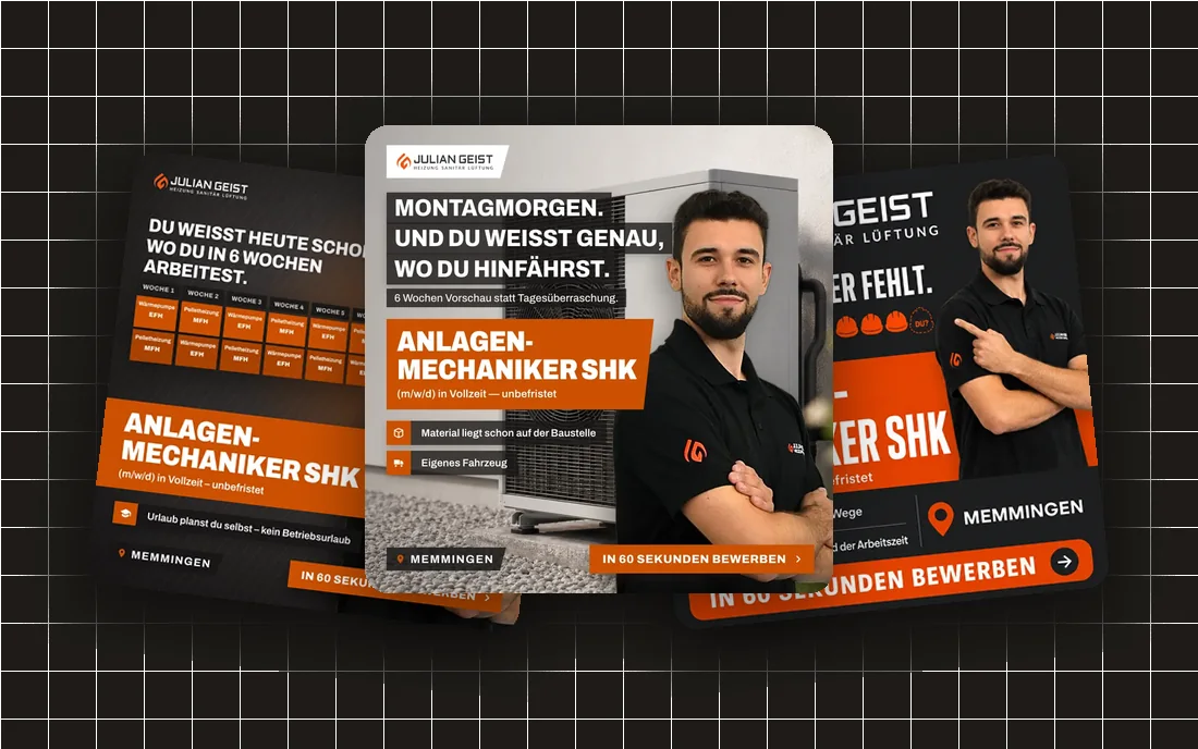 Drei Bildanzeigen für Anlagenmechaniker SHK bei Julian Geist Heizung Sanitär